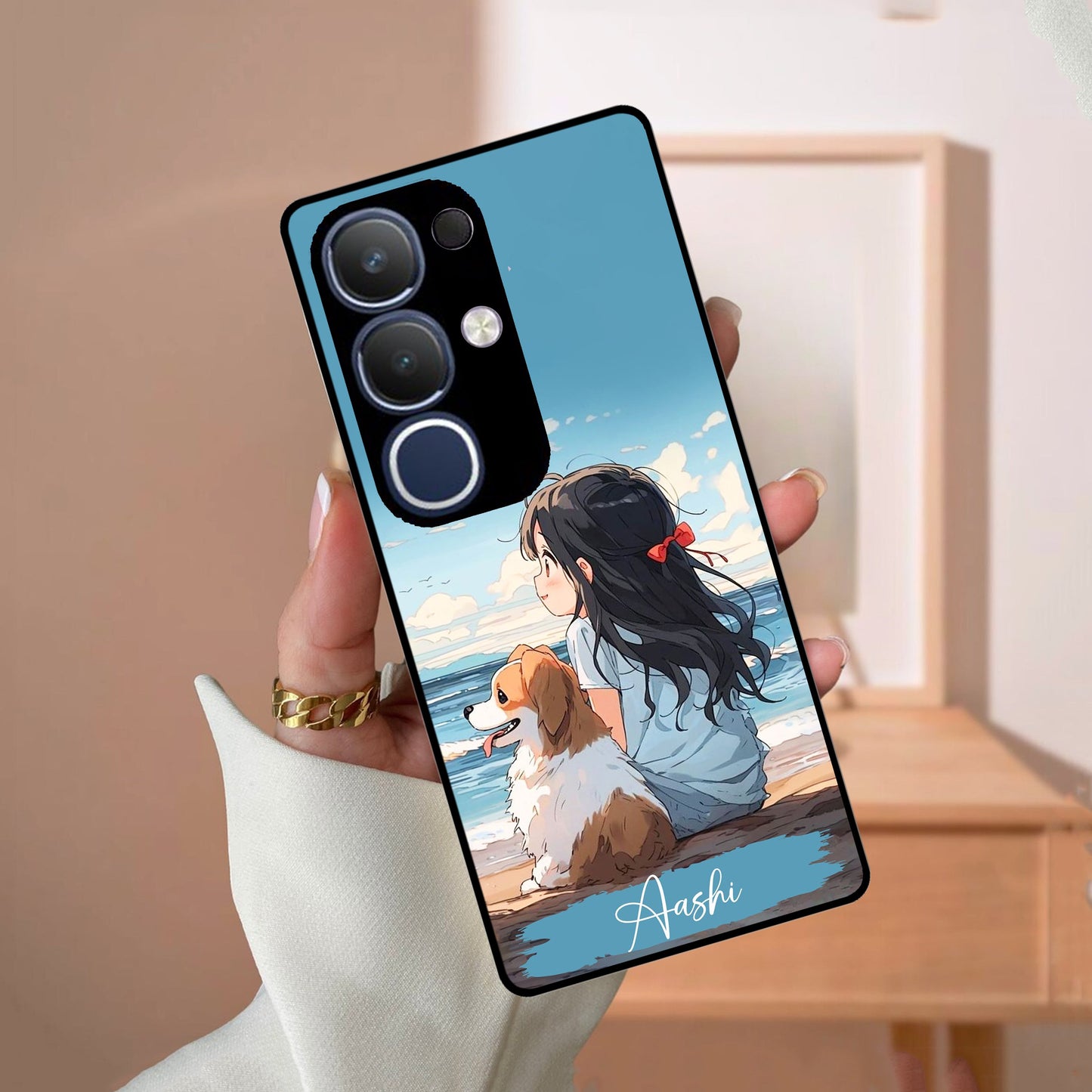 Girl With Dog Glossy Metal Case Cover For Vivo