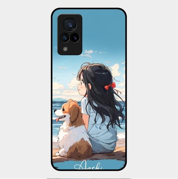 Girl With Dog Glossy Metal Case Cover For Vivo V21 5G