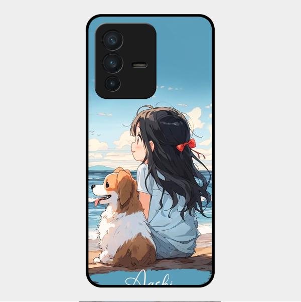 Girl With Dog Glossy Metal Case Cover For Vivo V23 5G