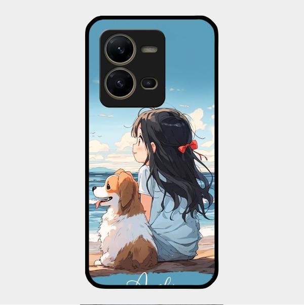 Girl With Dog Glossy Metal Case Cover For Vivo V25 5G