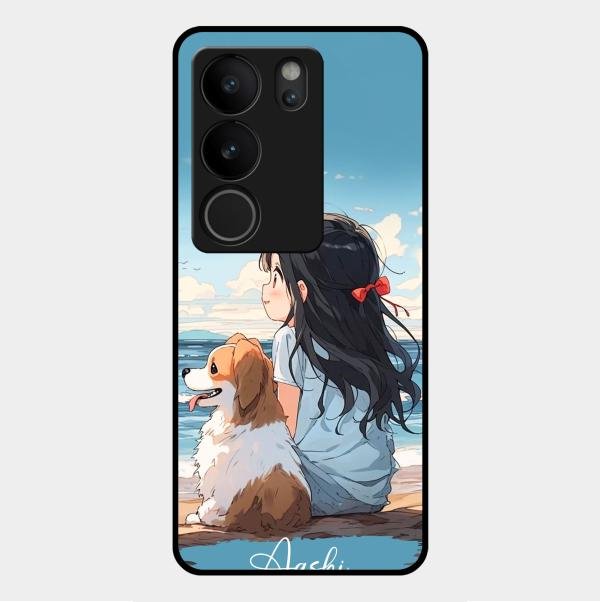 Girl With Dog Glossy Metal Case Cover For Vivo V29 Pro 5G