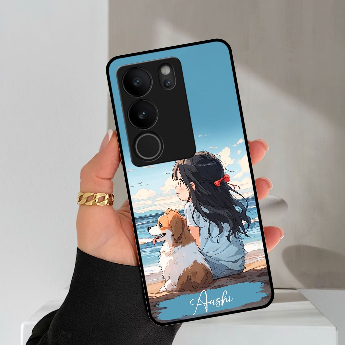 Girl With Dog Glossy Metal Case Cover For Vivo