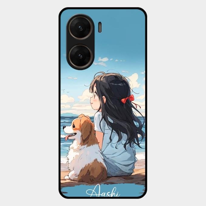 Girl With Dog Glossy Metal Case Cover For Vivo V29E 5G