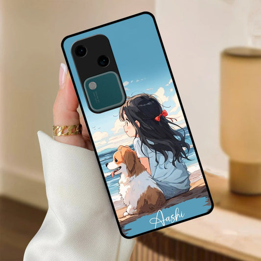 Girl With Dog Glossy Metal Case Cover For Vivo