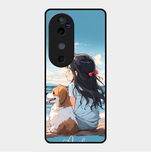 Girl With Dog Glossy Metal Case Cover For Vivo V40 5G