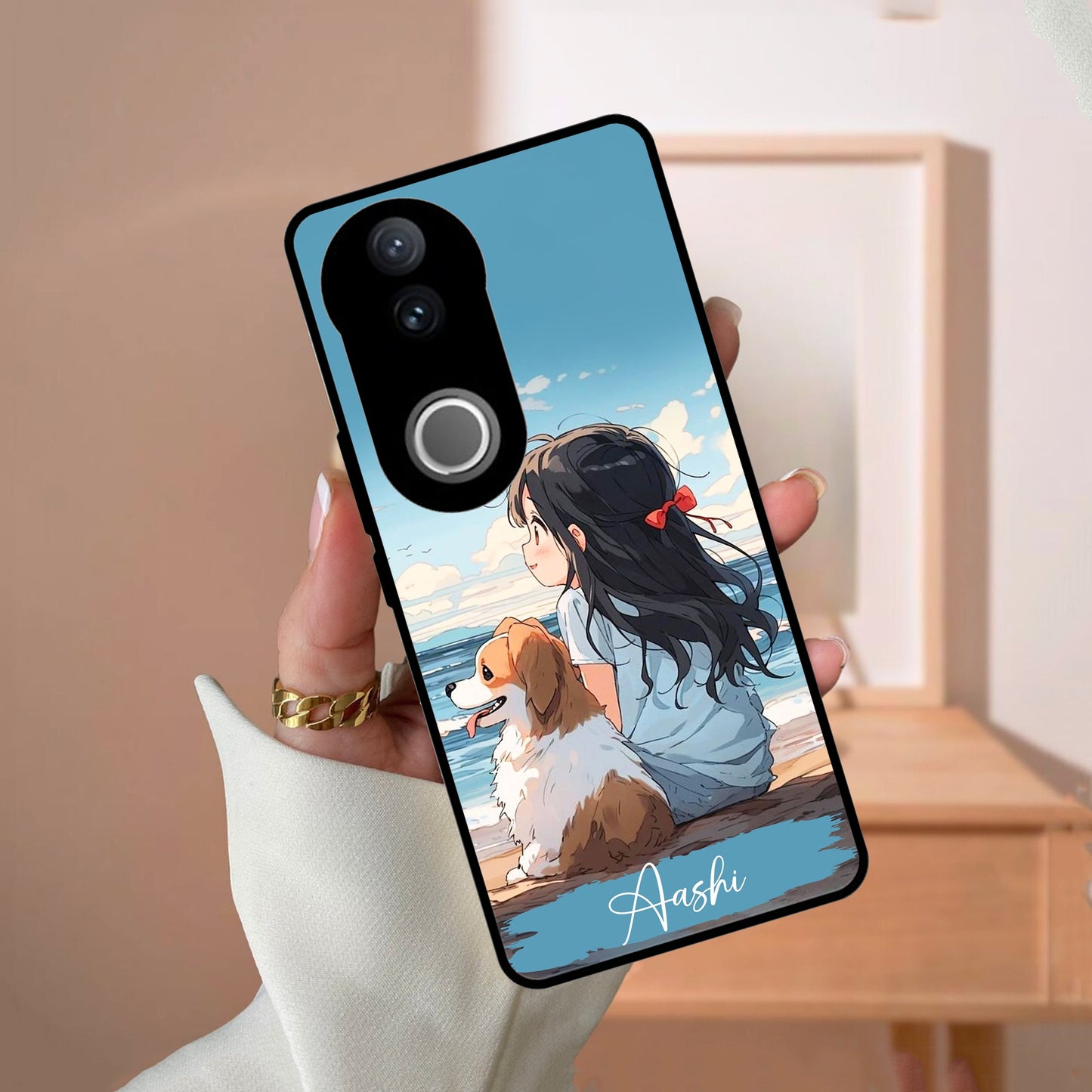 Girl With Dog Glossy Metal Case Cover For Vivo