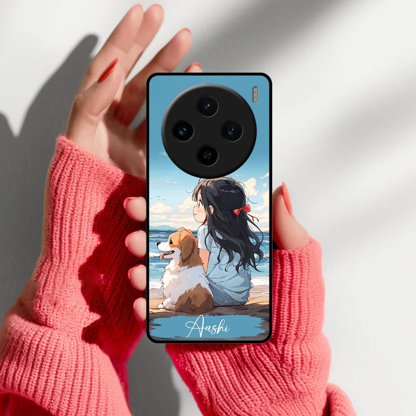 Girl With Dog Glossy Metal Case Cover For Vivo