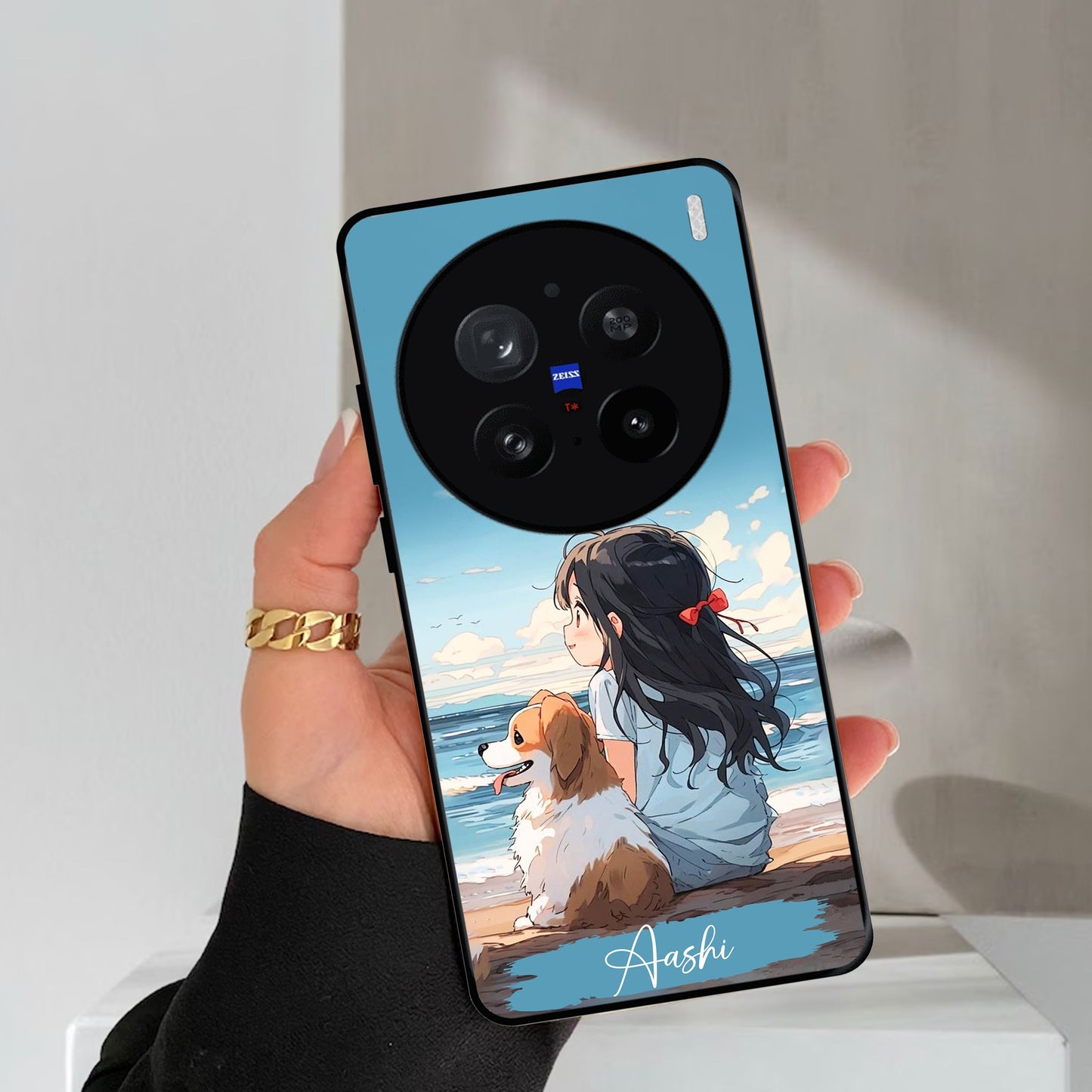 Girl With Dog Glossy Metal Case Cover For Vivo