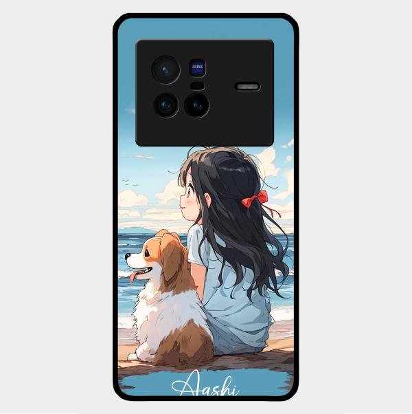 Girl With Dog Glossy Metal Case Cover For Vivo X80 5G