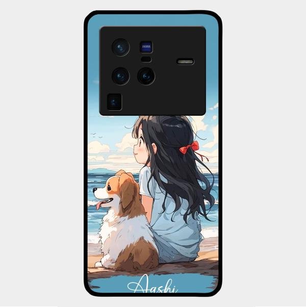 Girl With Dog Glossy Metal Case Cover For Vivo X80 Pro 5G
