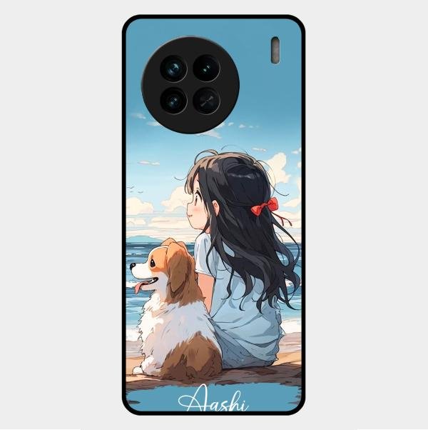Girl With Dog Glossy Metal Case Cover For Vivo X90 5G