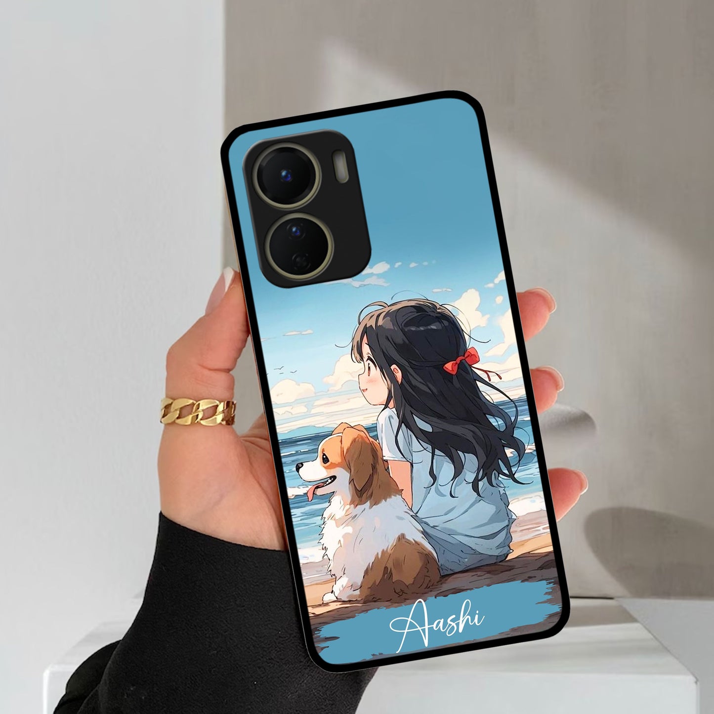 Girl With Dog Glossy Metal Case Cover For Vivo