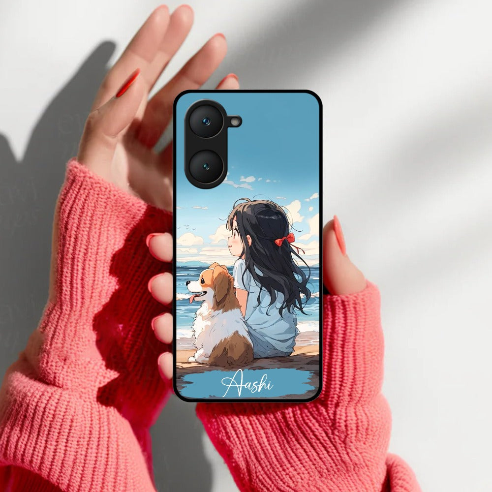 Girl With Dog Glossy Metal Case Cover For Vivo