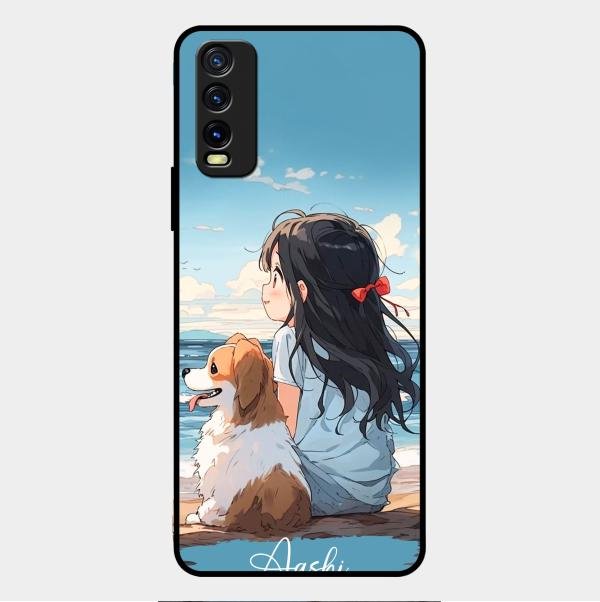Girl With Dog Glossy Metal Case Cover For Vivo Y20T