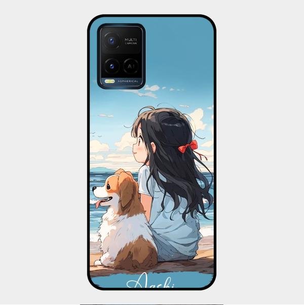 Girl With Dog Glossy Metal Case Cover For Vivo Y21