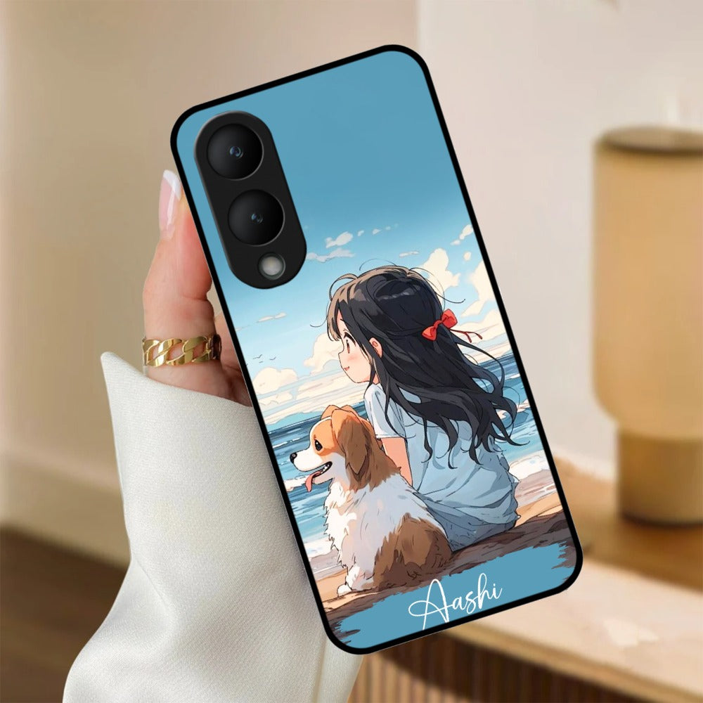 Girl With Dog Glossy Metal Case Cover For Vivo