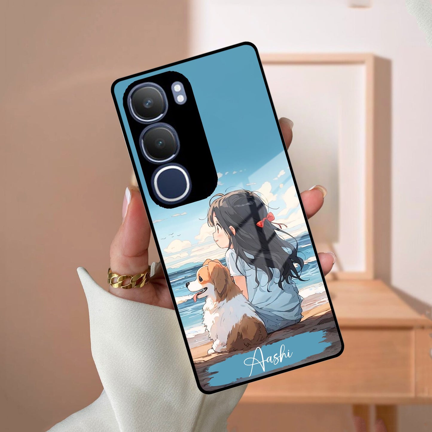 Girl With Dog Glossy Metal Case Cover For Vivo