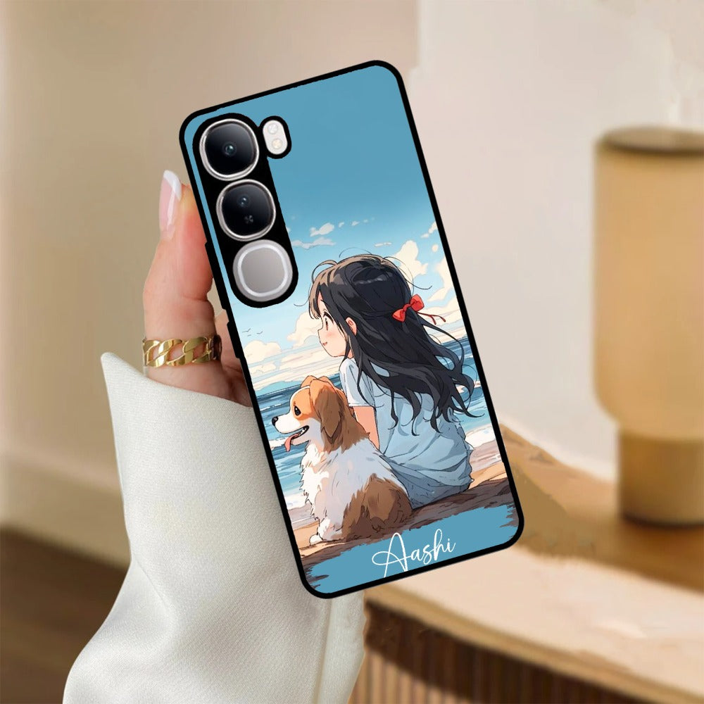 Girl With Dog Glossy Metal Case Cover For Vivo