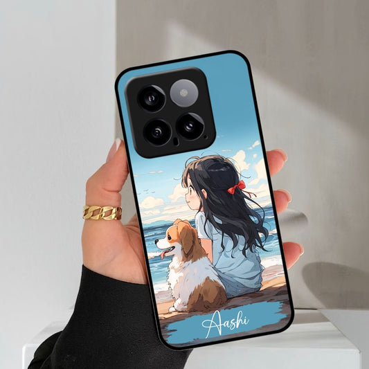 Girl With Dog Glossy Metal Case Cover For Redmi