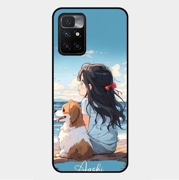 Girl With Dog Glossy Metal Case Cover For Xiaomi Redmi 10 Prime