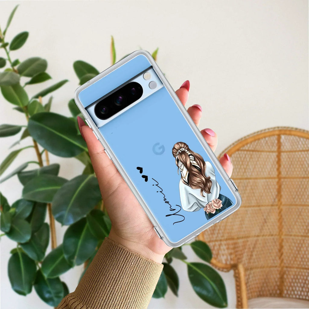 Girl With Flower Customize Transparent Silicon Case For Google Pixel 8 Pro 5G