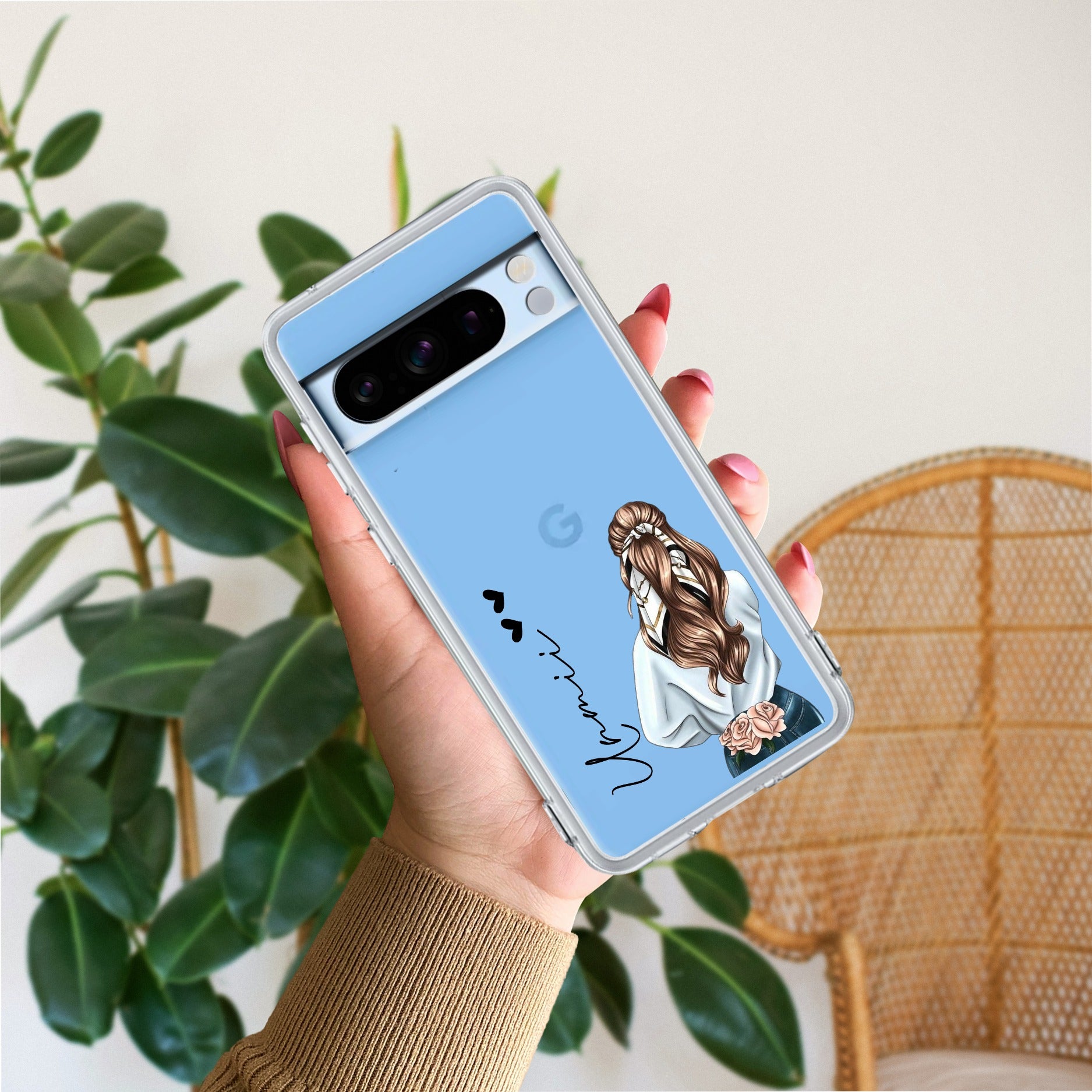 Girl With Flower Customize Anti Yellow Case For Google Pixel 8 Pro 5G