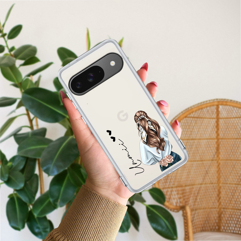 Girl With Flower Customize Anti Yellow Case For Google Pixel 9 Pro XL
