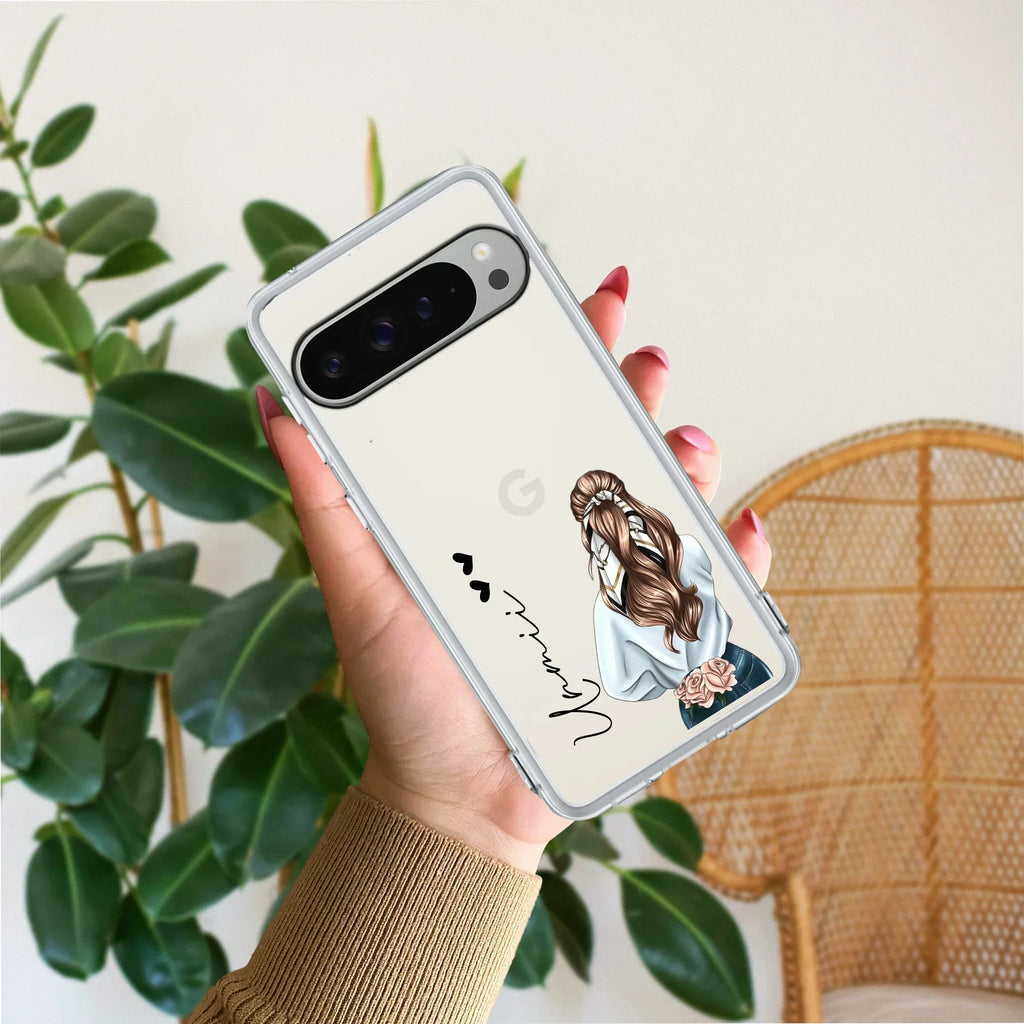 Girl With Flower Customize Transparent Silicon Case For Google Pixel 10 Pro XL