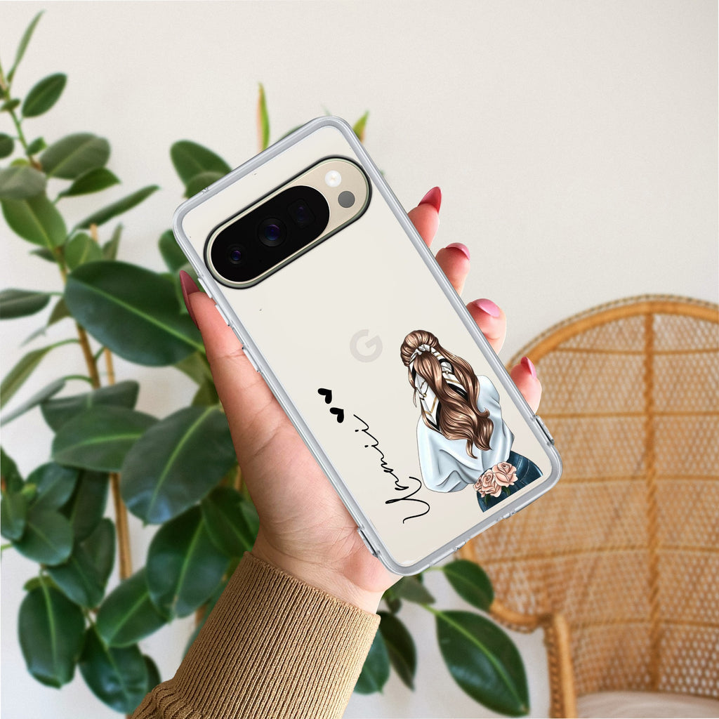 Girl With Flower Customize Anti Yellow Case For Google Pixel 9 Pro XL