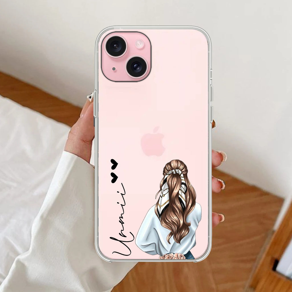 Girl With Flower Customize Anti Yellow Clear Case For iPhone 14 Plus