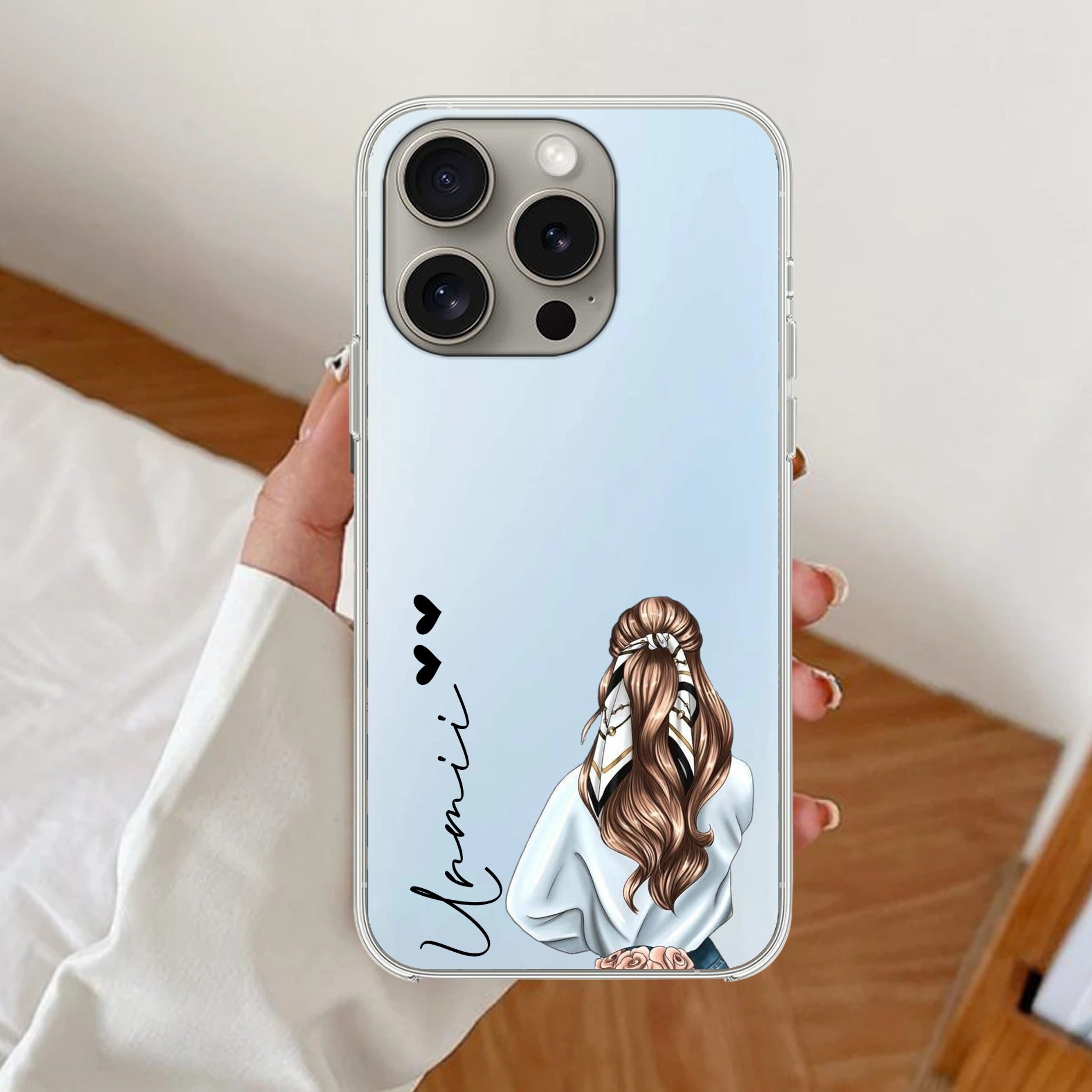 Girl With Flower Customize Anti Yellow Clear Case For iPhone 16 Pro