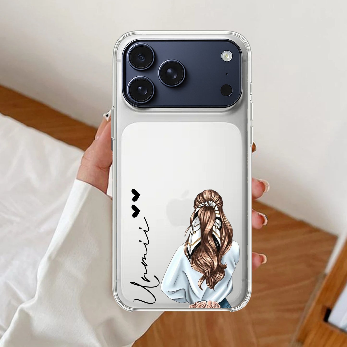 Girl With Flower Customize Transparent Silicon Case For iPhone