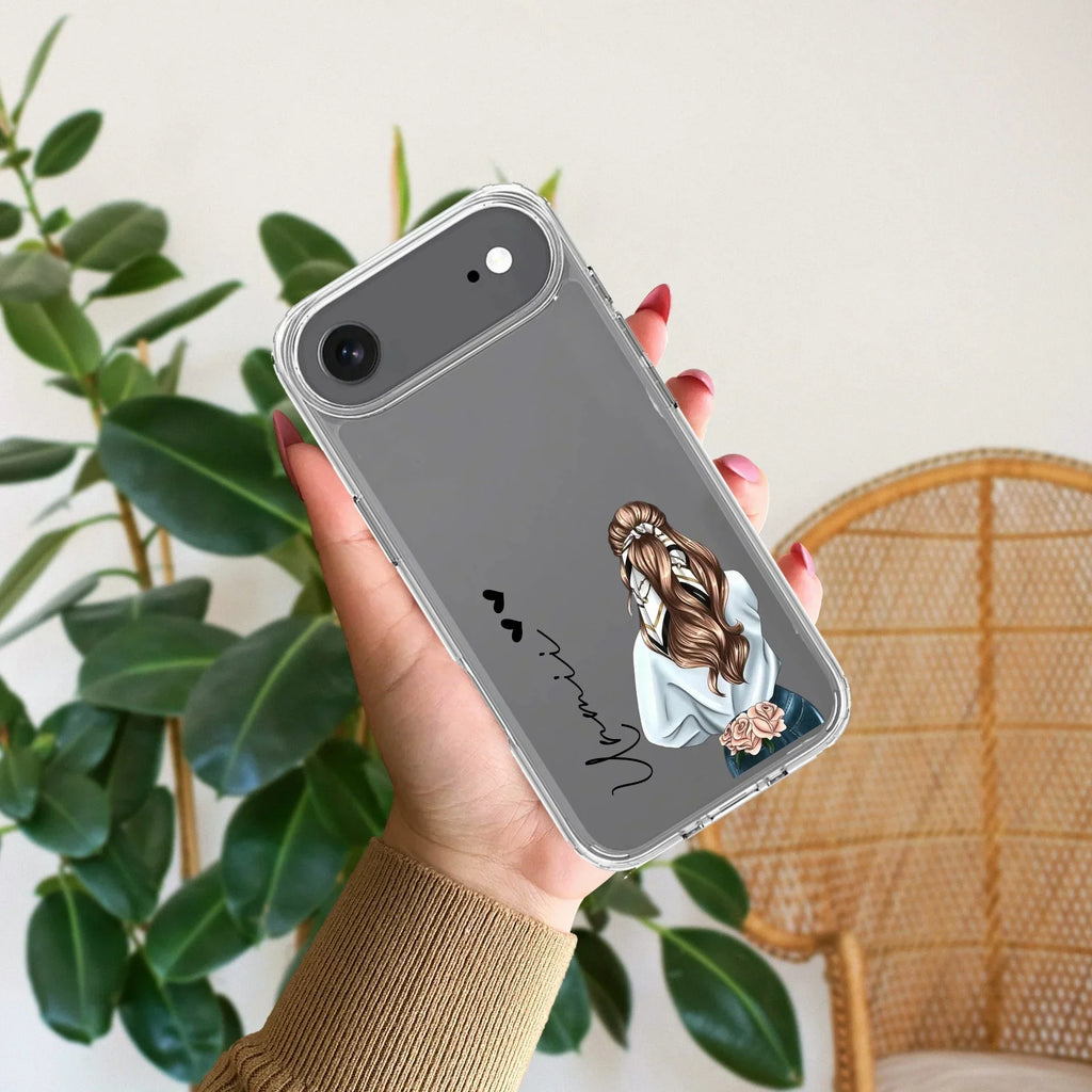 Girl With Flower Customize Transparent Silicon Case For iPhone 12 Mini