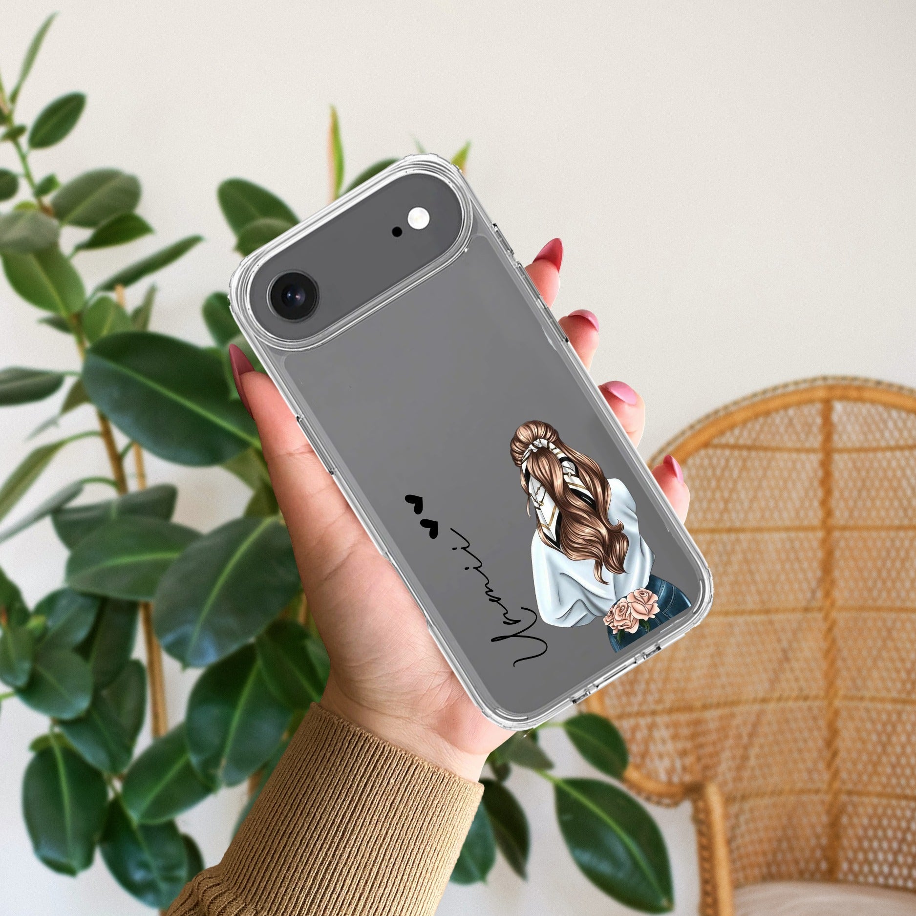 Girl With Flower Customize Anti Yellow Clear Case For iPhone Air