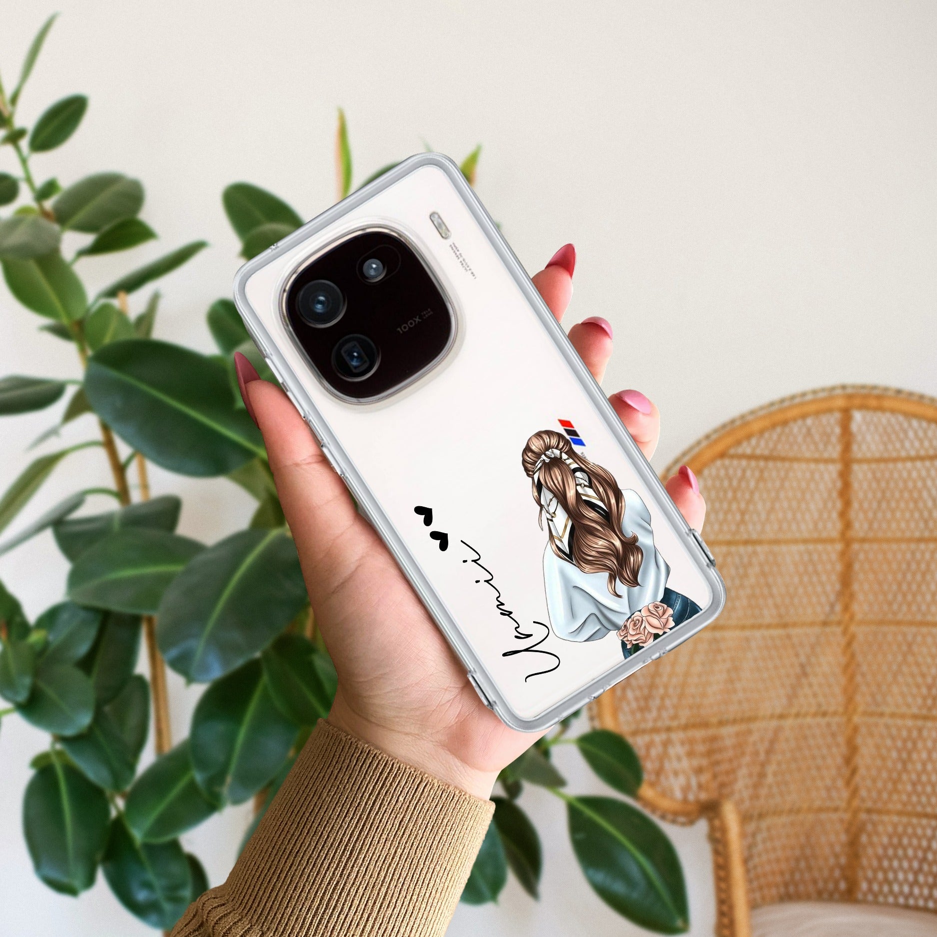Girl With Flower Customize Transparent Silicon Case For iQOO 12 5G