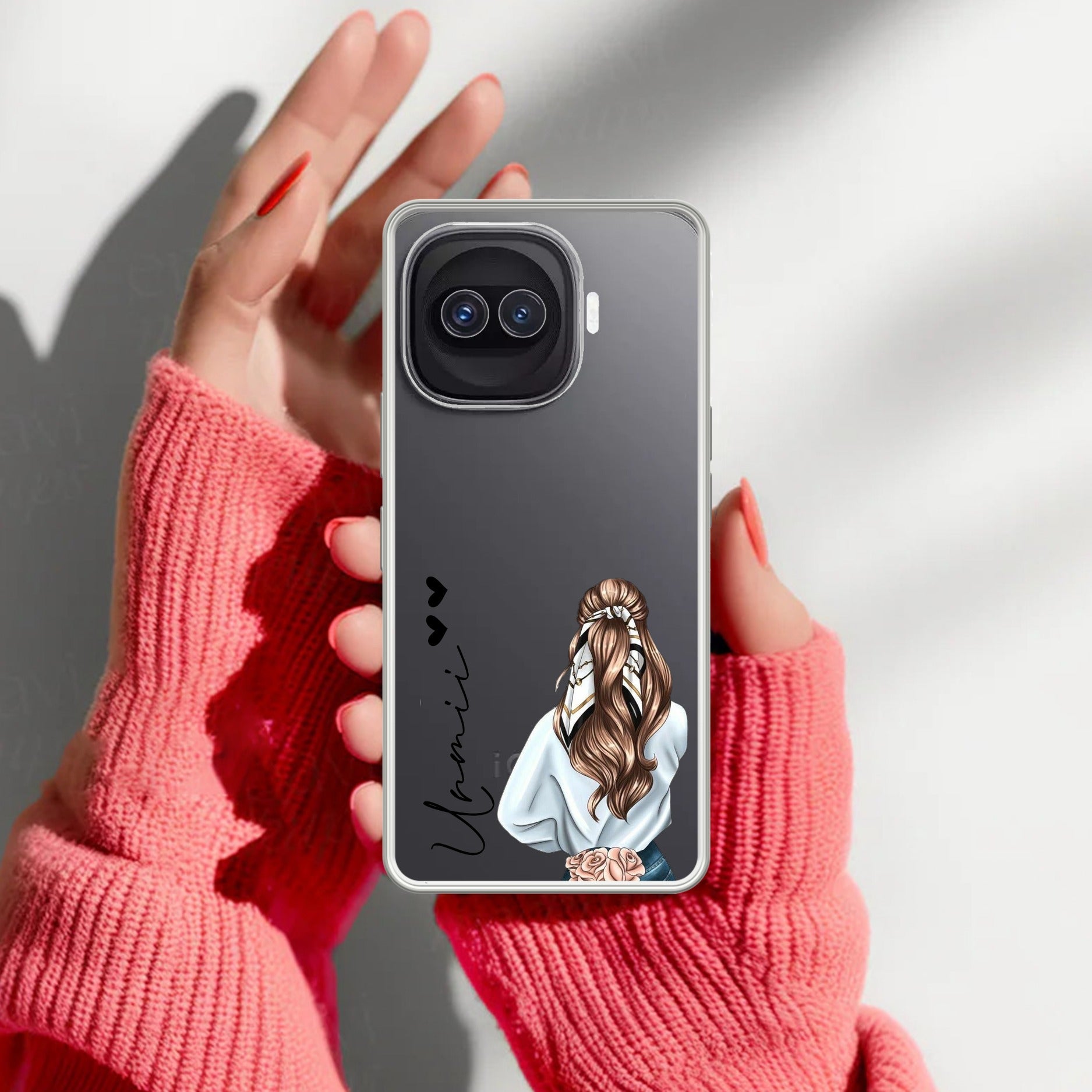 Girl With Flower Customize Transparent Silicon Case For iQOO