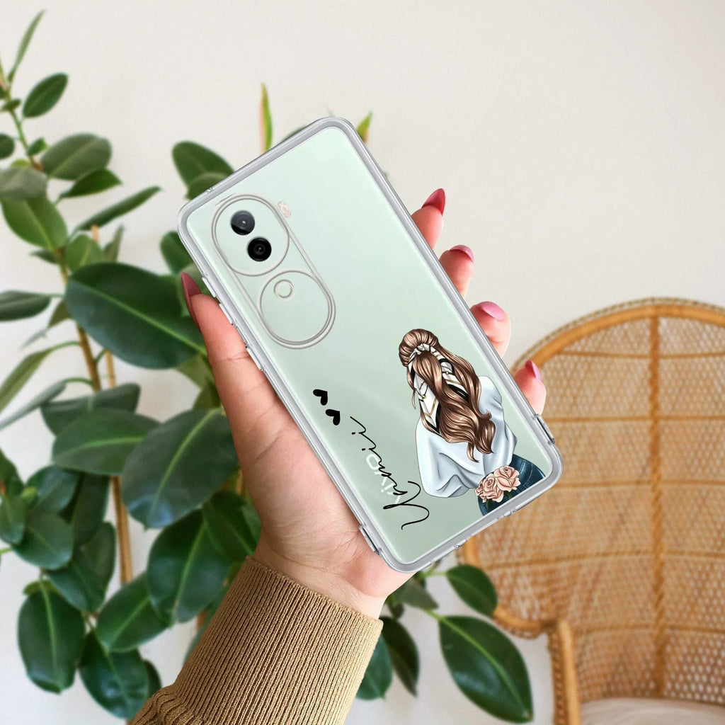 Girl With Flower Customize Transparent Silicon Case For Vivo