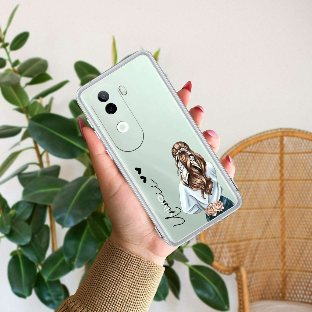 Girl With Flower Customize Transparent Silicon Case For Vivo