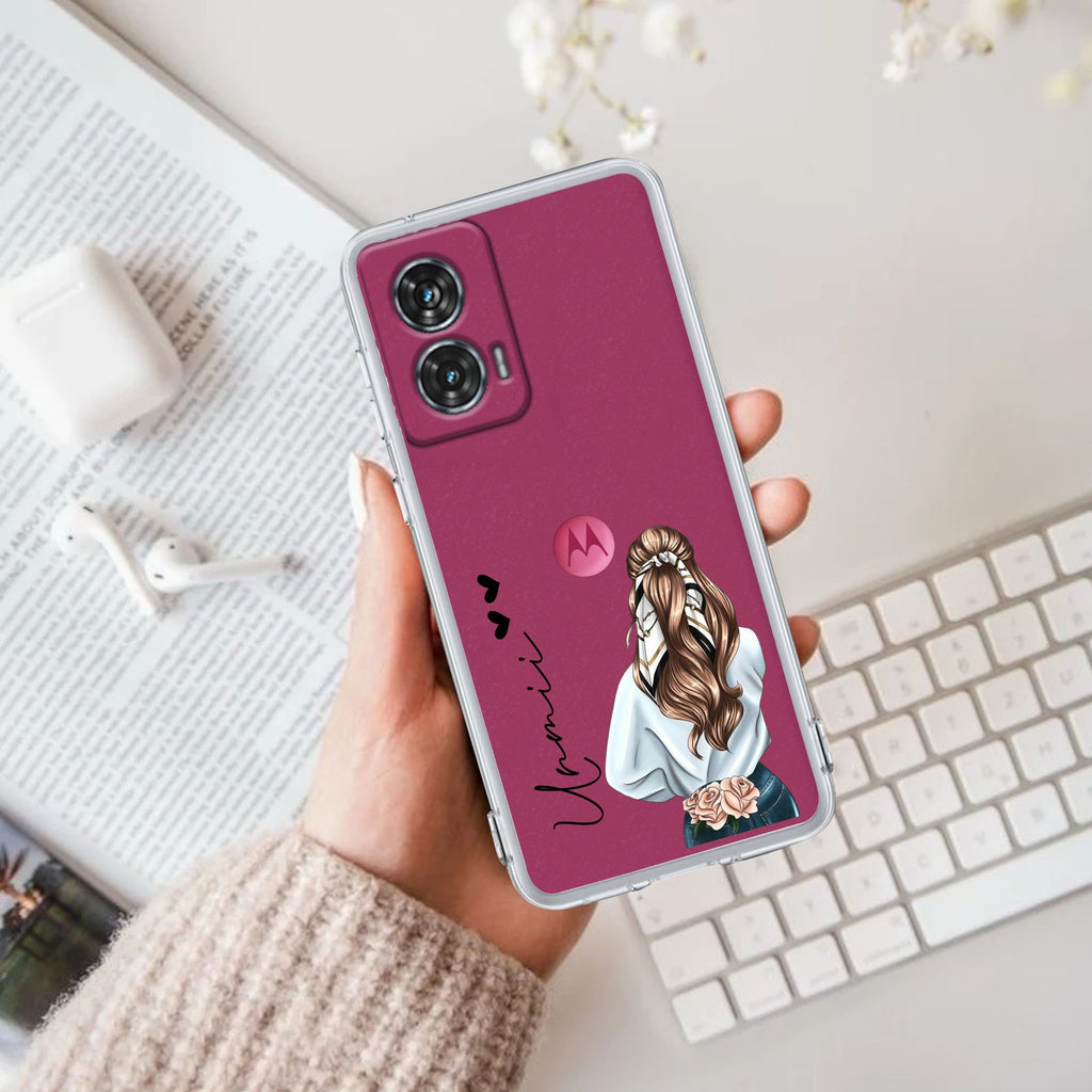Girl With Flower Customize Anti Yellow Case For Motorola G96 5G