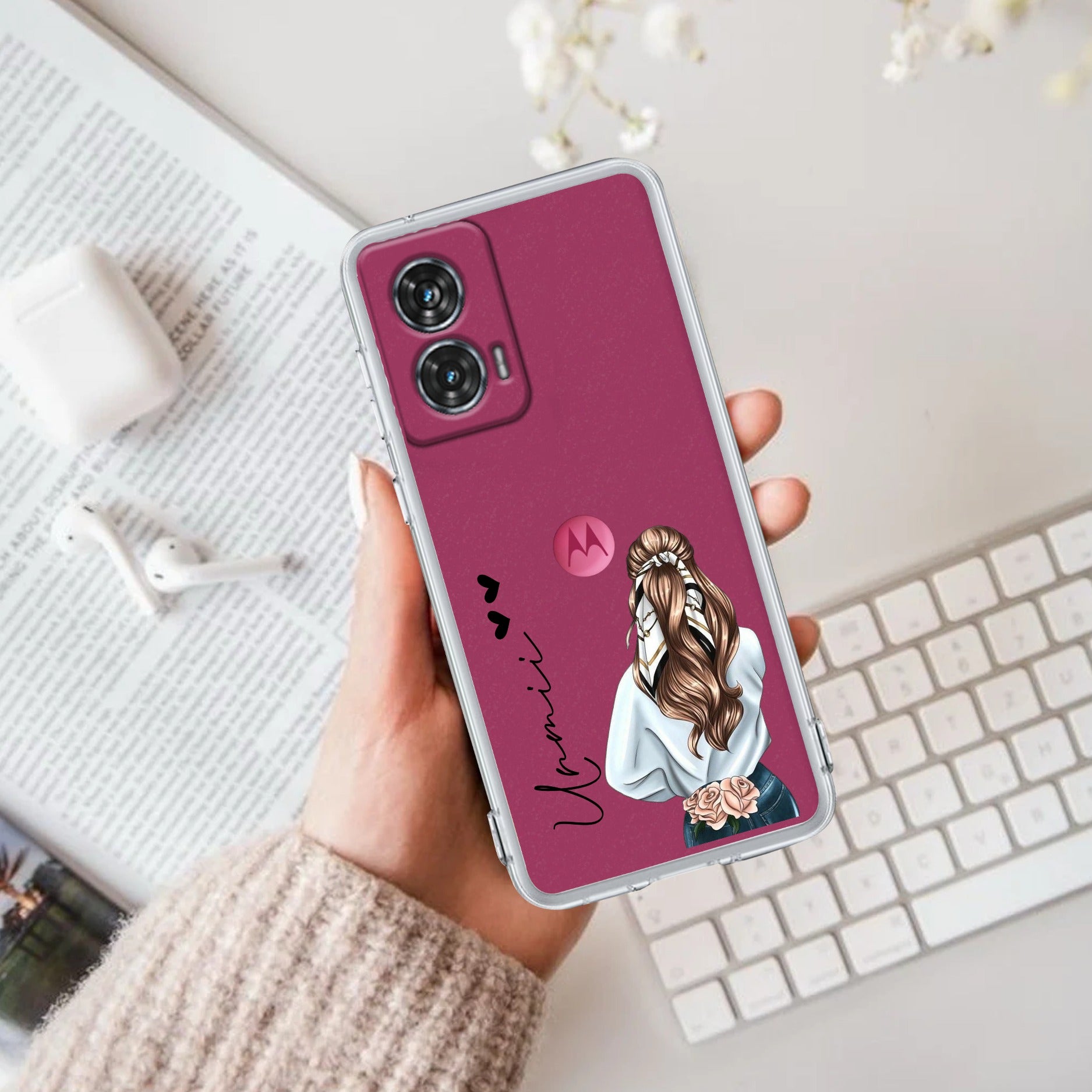 Girl With Flower Customize Anti Yellow Case For Motorola G96 5G