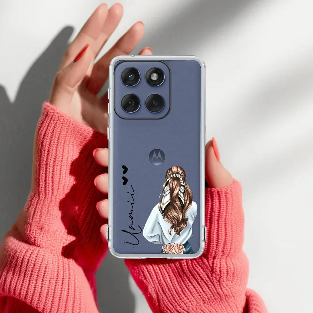 Girl With Flower Customize Transparent Silicon Case For Motorola