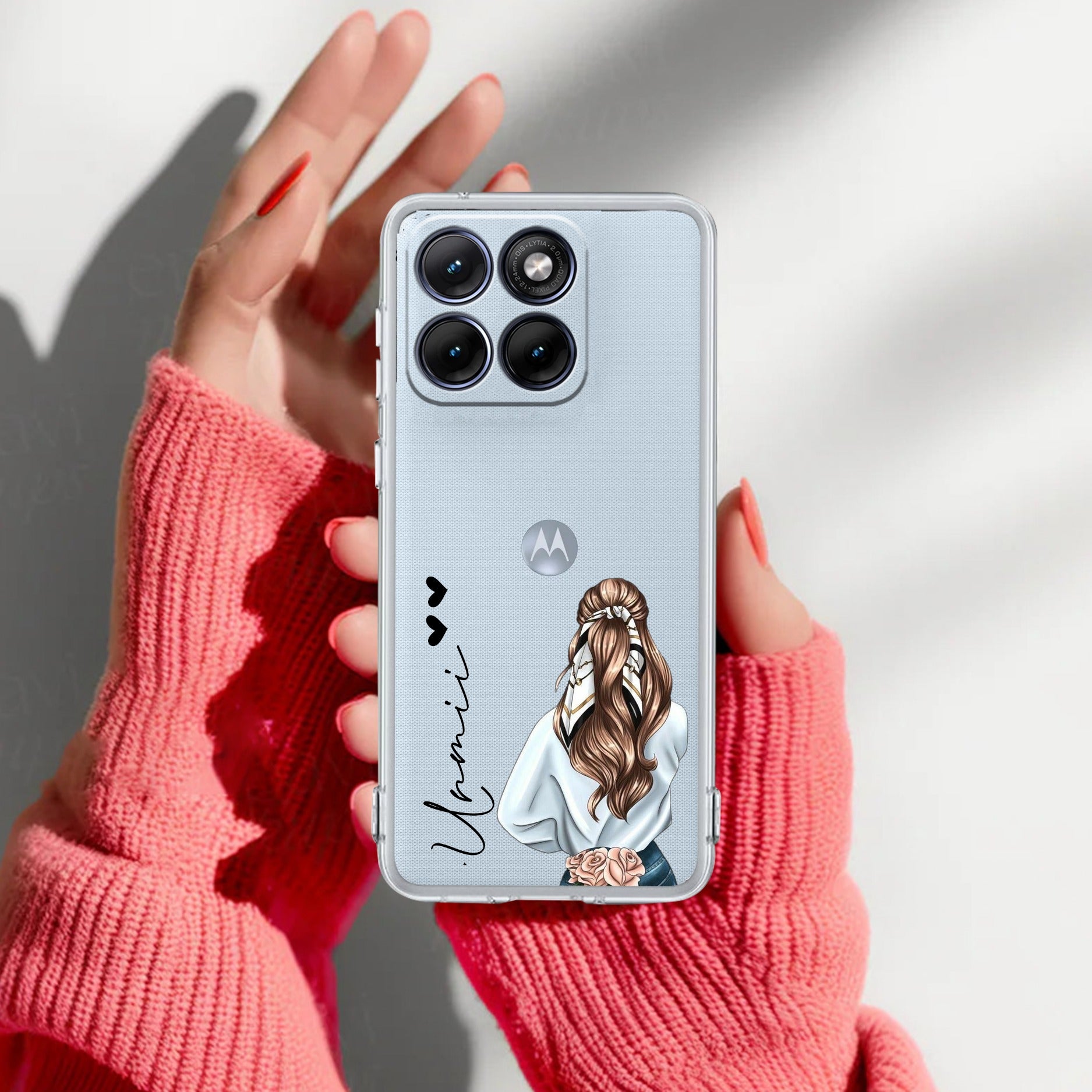 Girl With Flower Customize Transparent Silicon Case For Motorola