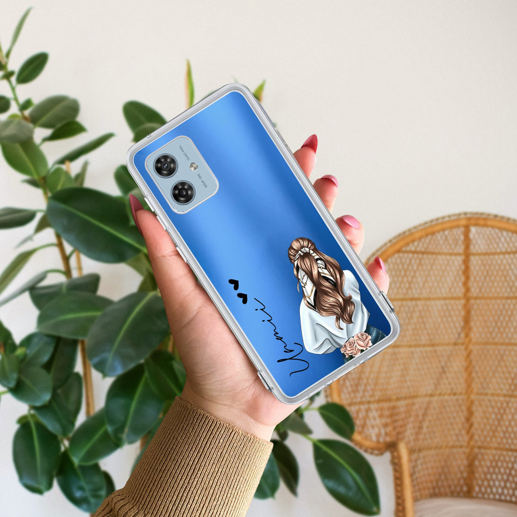 Girl With Flower Customize Anti Yellow Case For Motorola G54 5G