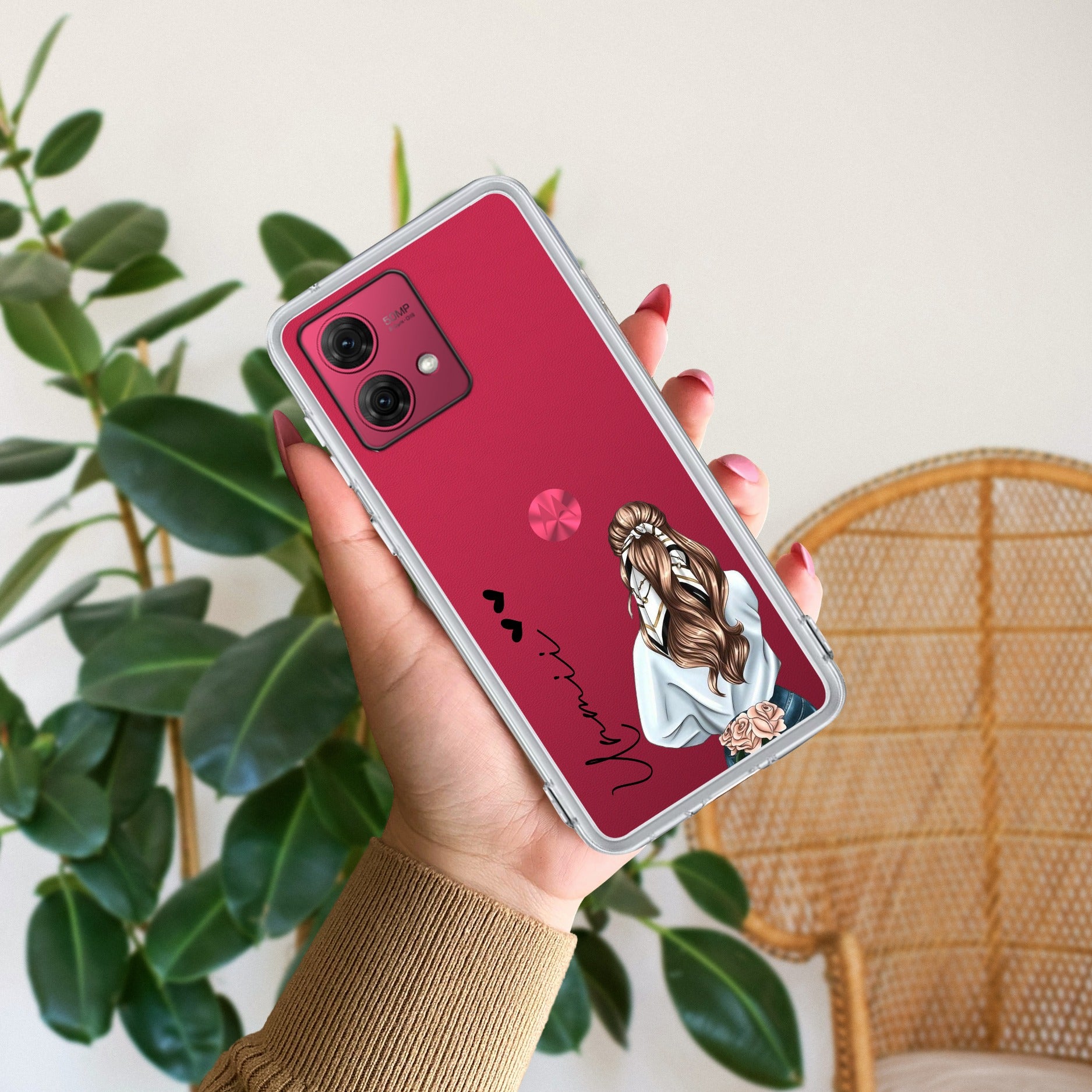 Girl With Flower Customize Anti Yellow Case For Motorola G84 5G