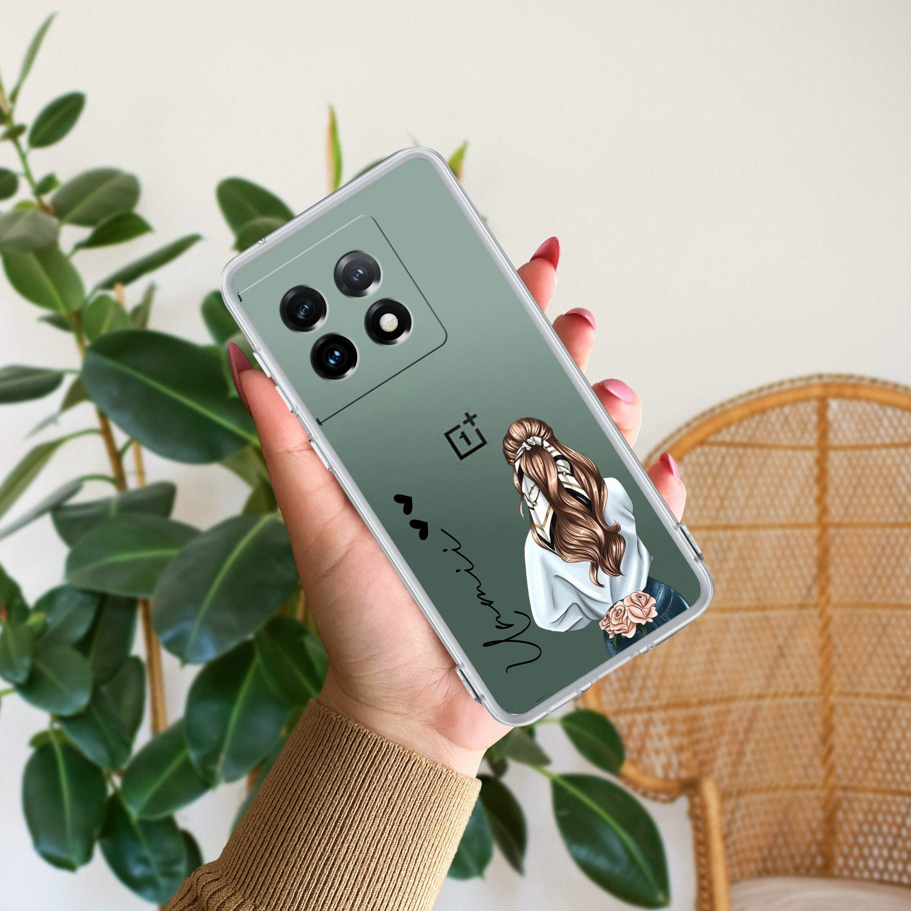 Girl With Flower Customize Anti Yellow Case For OnePlus 11 5G