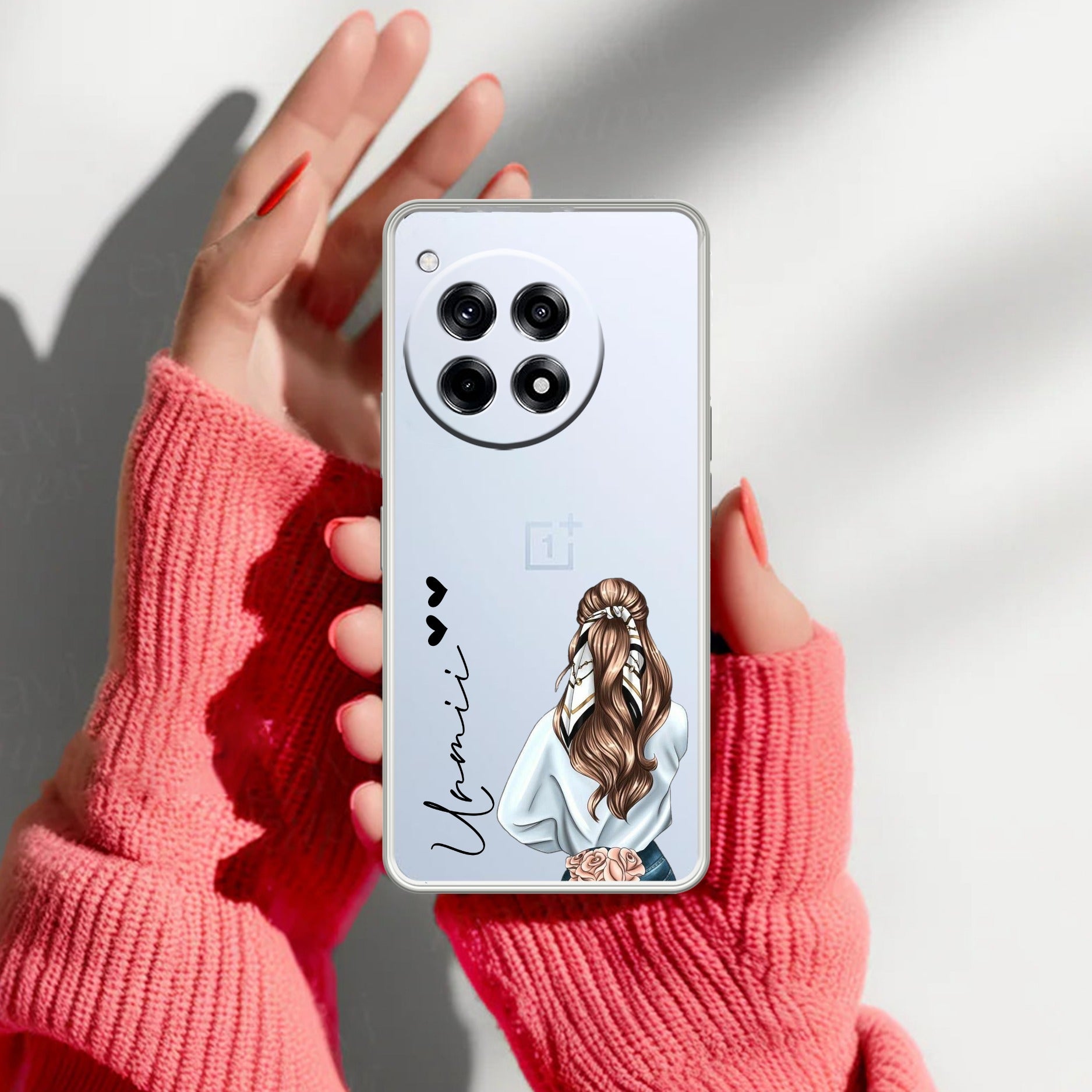 Girl With Flower Customize Anti Yellow Case For OnePlus 12R 5G