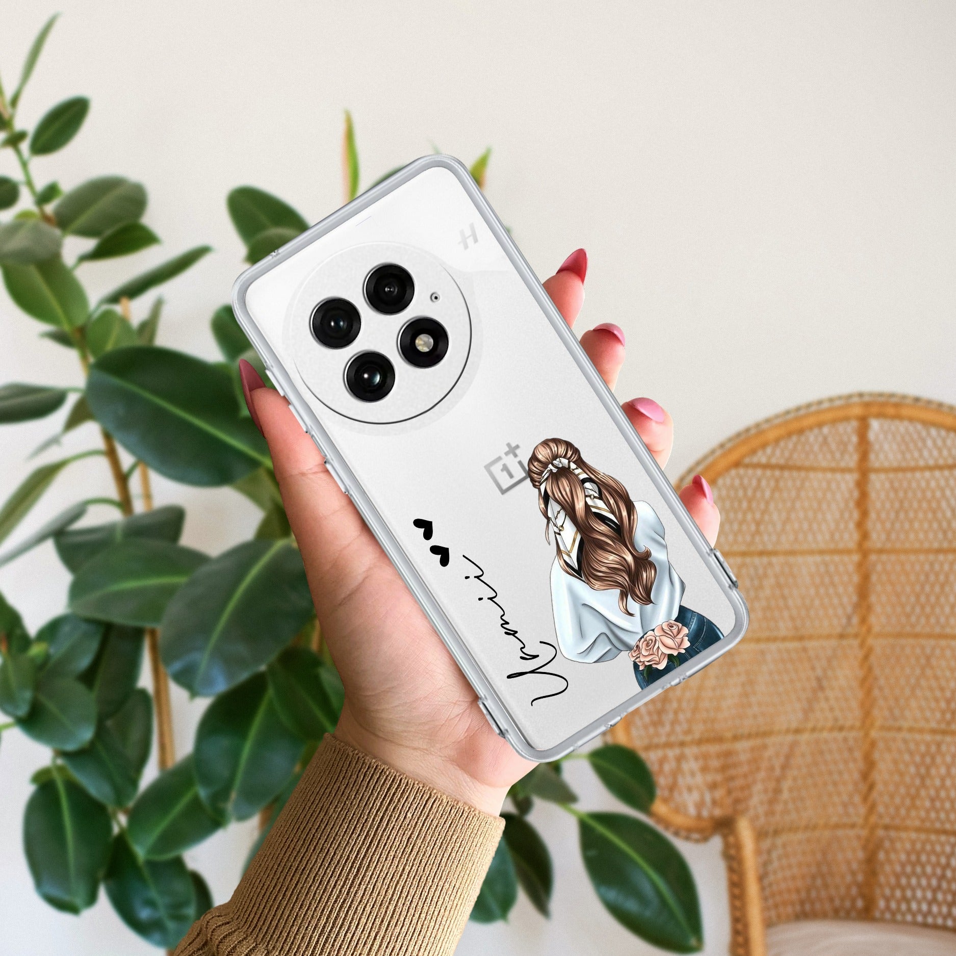 Girl With Flower Customize Transparent Silicon Case For OnePlus 13 5G