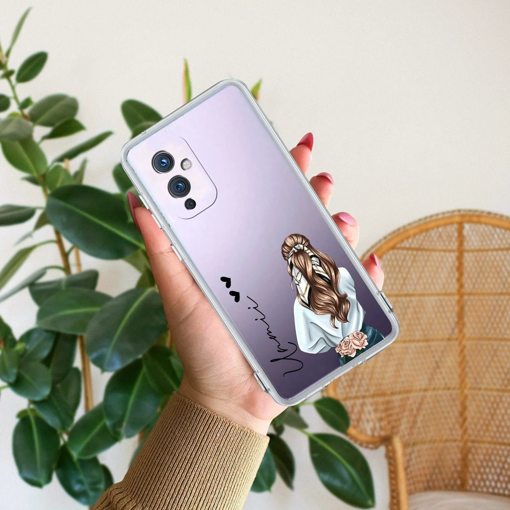 Girl With Flower Customize Transparent Silicon Case For OnePlus 9