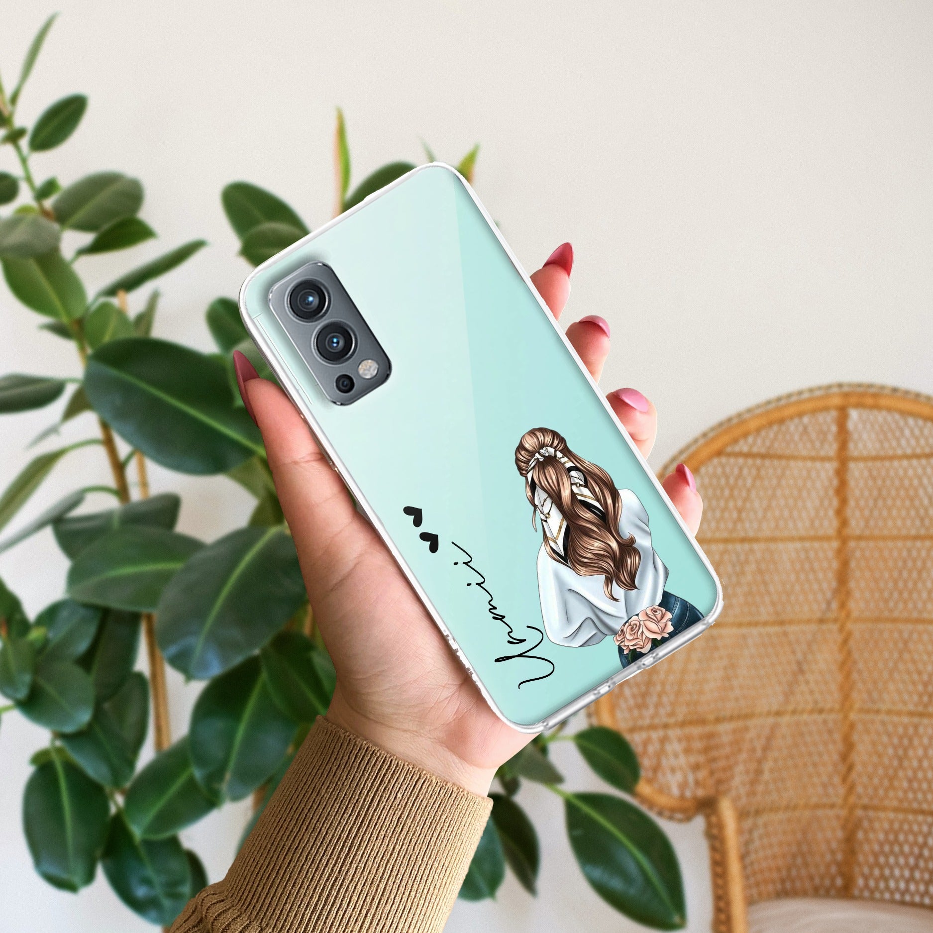 Girl With Flower Customize Anti Yellow Case For OnePlus Nord 2 5G