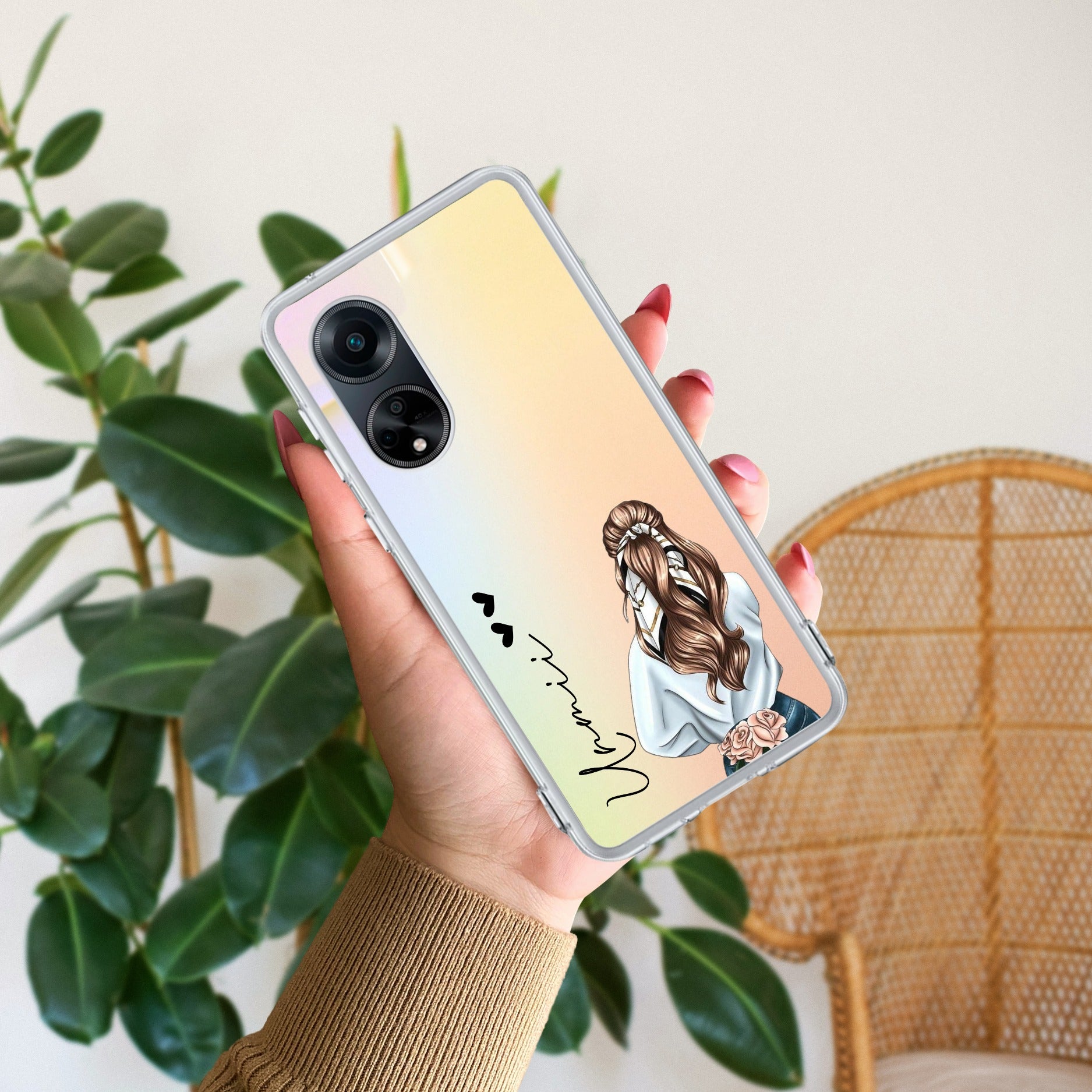 Girl With Flower Customize Anti Yellow Case For Oppo Reno 8T 5G